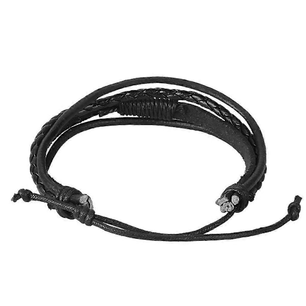 \"QD\" Punk PU-läder Flätat Flerlagersarmband Armband Svart