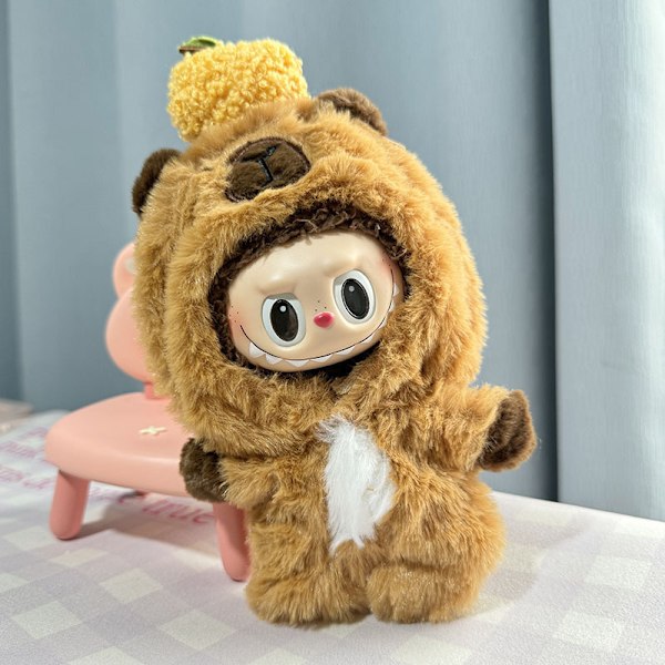 Megan New 17cm Labubu Dockkläder Lyx Anime Mjuk Plysch Baby Dockkläder Söta Labubu Capybara Jumpsuits 2