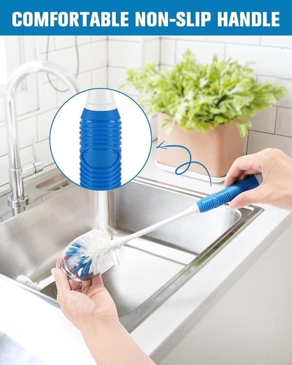Flaskebørste, Langt Håndtak, Dobbelthode, for Flasker/Glass, Blå, 2-pakning