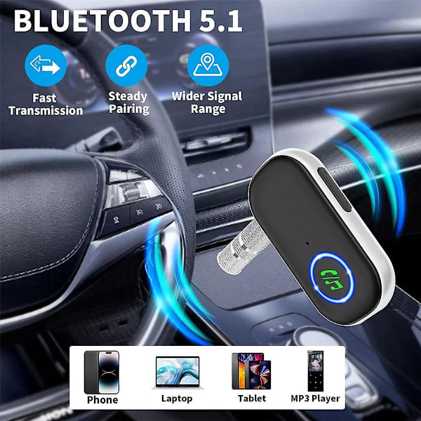 [QD] Bluetooth 5.0 Bilmottaker Aktiv Støyreduksjon Bluetooth Aux Adapter for Bil Hjem Trådløs