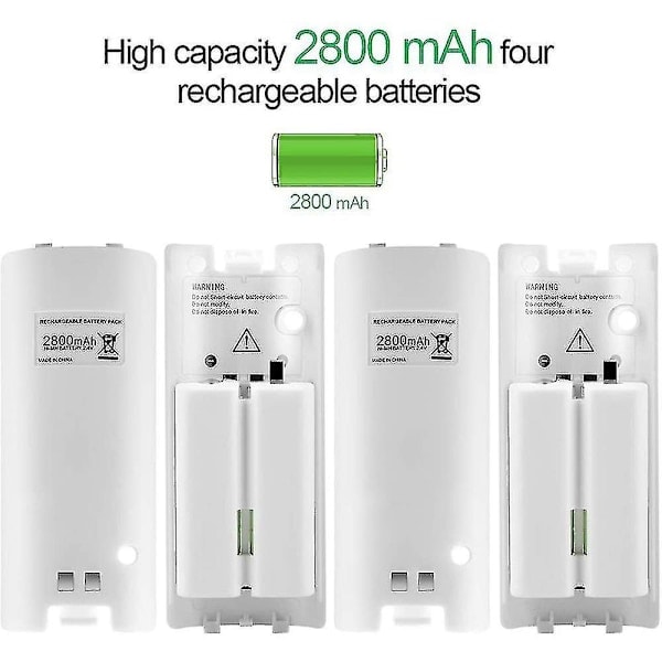 QD-Wii Fjernkontroll Lader, 4 i 1 Wii Ladestasjon med 4 stk 2800mah Oppladbare Batterier Kompatibel med Wii/Wii U Kontroller - Svart