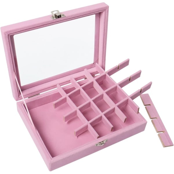 QU/24 gitter ørering opbevaringsboks, fløjl smykkeskrin ørering boks, smykke opbevaringsdisplayboks til ringe, øreringe, smykker, vedhæng, pink