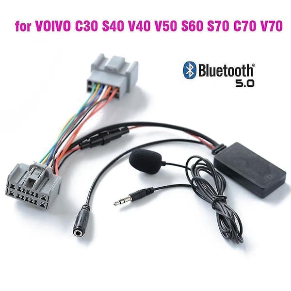 \"QD\"Bil Bluetooth 5.0 Langaton puhelu Handsfree Aux In -sovitin Volvo C30 S40 V40 V50 S60 S70 C70 V70 Xc70 S80 Xc90 -malleihin Mic-Xinillä