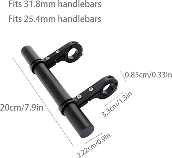 Cykelstyrforlænger Aluminium Dobbeltklemme Tilbehørsmontering til Telefonlys og Cykelcomputer Universal 20 cm Sort
