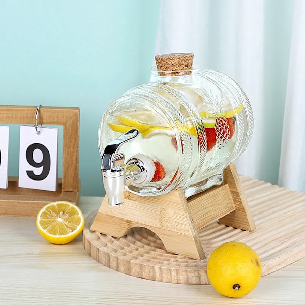 QU.1L Stor Glaskande Drikkevare Dispenser Med Hane Frugtjuice Lemonade Transparent Vin Øl Tekande Beholder