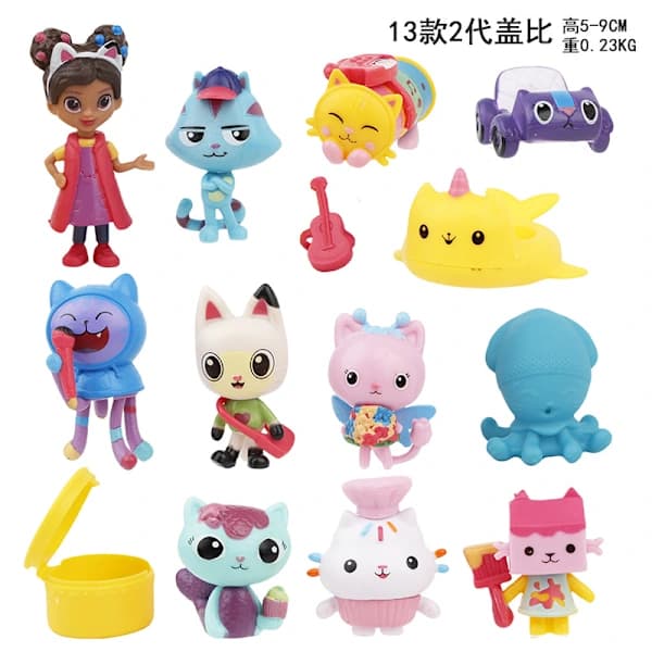 13 stk. Gabby's Dukkehus Figurer | 9cm Mini Dukkesæt Legetøj & Gave til Børn