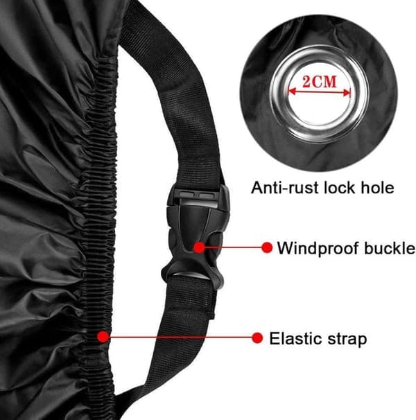 Waterproof Motorcycle Cover with Reflective Strips – Four Seasons, Waterproof, with Lock Hole and Storage Bag, Black