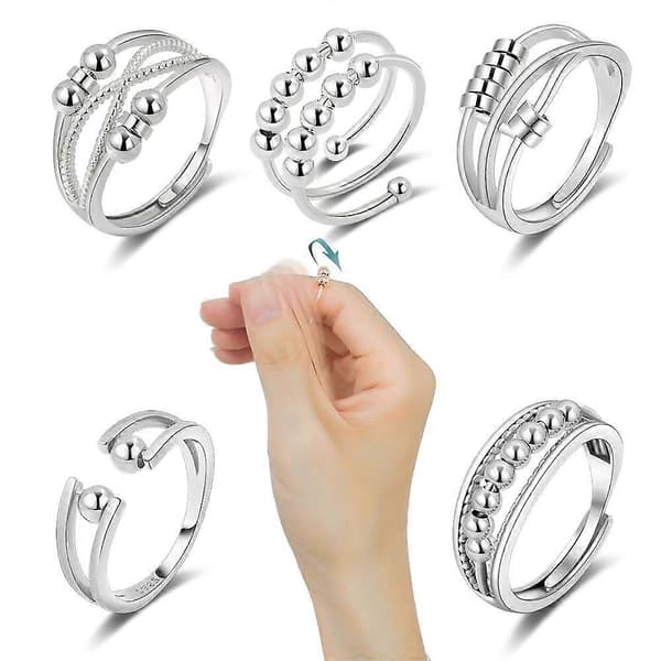 6-pak Irritationsangstring, snurrende forstyrrelsesring, stresslindring, åben terning, fosterring, stresslindringsring, ring []