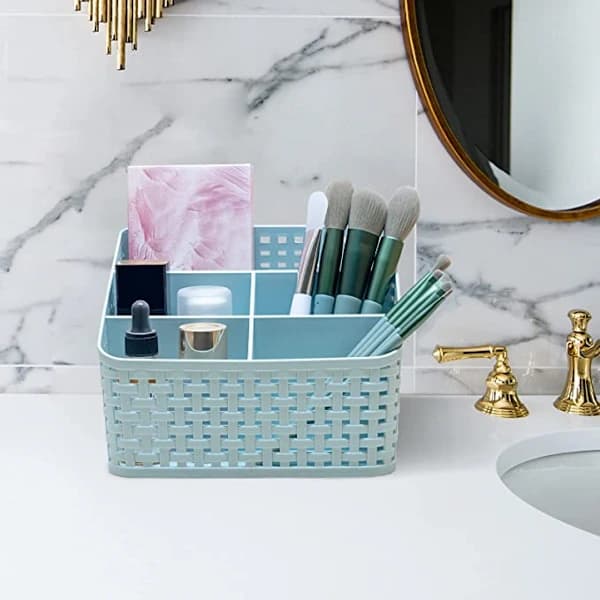 Storage Basket, Cosmetic Box, Plastic Storage Box, 5 Compartment Desktop Organizer, Multifunctional Storage for Desk and Bedroom