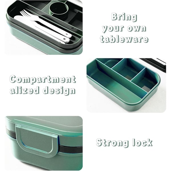 QU) Madkasse - 2000 ml Bento Madkasse til Børn og Voksne med 8 Rum, BPA-Fri Lækagesikker Bento Box, til Kontor, Skole, Picnic