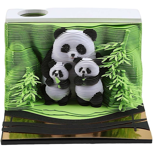 3D Muistilehtiö 2025 Kellokalenteri, Luova Pöytäkalenteri DIY Muistilehtiö, Panda 3D Kalenteri Revi Paperi Veisto Muistilehtiö