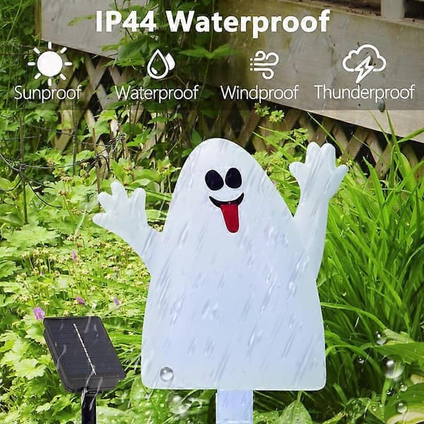 QQ-5-pak Halloween Solcellelamper, 8 Tilstande Koldhvide Spøgelseslamper
