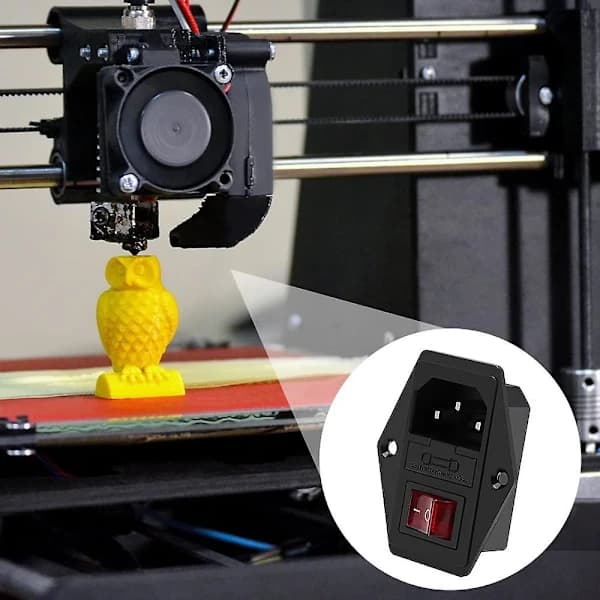 4-delt strømstik, IEC-stik strømudtag til 3D-printer, med kontakt, sikring og lampe