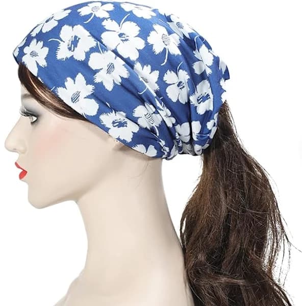 Dam Sommar Tunn Mössa Hatt Blommig Lätt Slouchy Mössa, Blå