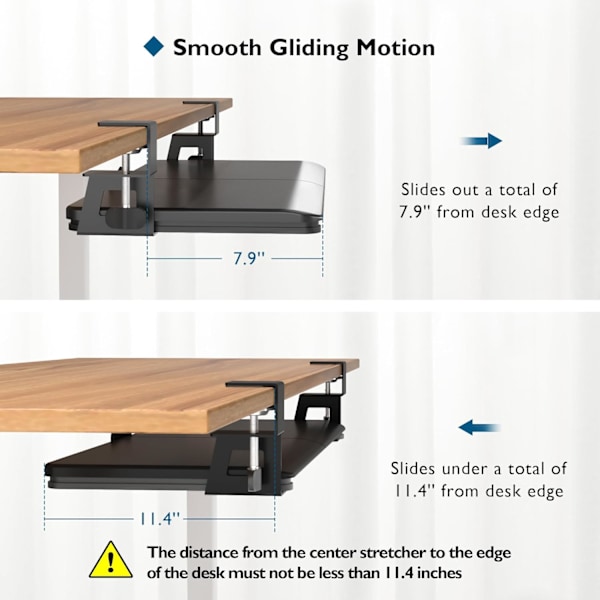 QU*BONTEC Utdragbar Tangentbordslåda för Skrivbord, 650x300 mm, Ergonomisk Tangentbordshylla med C-Klämma, Perfekt för Hem och Kontor