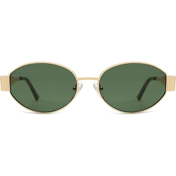 [QD]SOJOS Retro Oval Solbriller Kompatible med Kvinner og Menn Trendy Solbriller Klassisk Beskyttelse UV400 SJ1217_SSDLV Shiny Gold-Green