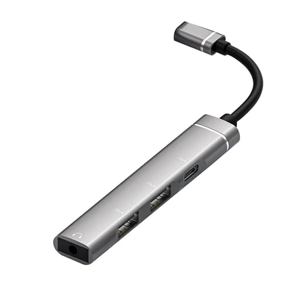 Type-C-dockingstation til 3,5 mm-stik USB2.0 TypeC HUB 4-i-1-splitter USB C-adapter til UDisk-tastatur Grå 0.03