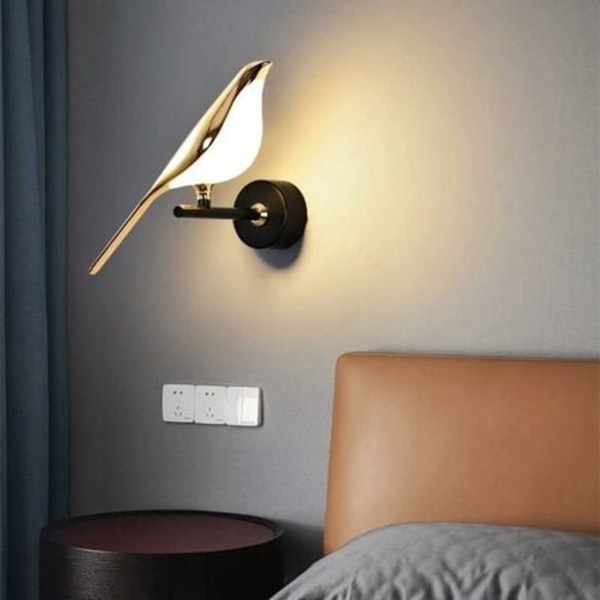QQU-Skata Vägglampa Vardagsrum TV Bakgrund Vägglampa Lyxhotell Sovrum Sänglampa Enkel Kreativ Röd Fågel Vägglampa (Enkel-varmt ljus)