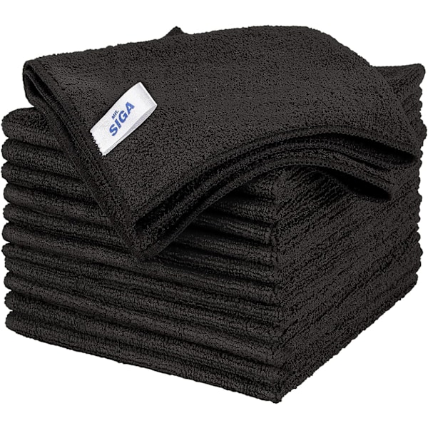 QU*MR.SIGA Rengøringsklude mikrofiber klude rengøringsklude vindues håndklæder mikrofiberhåndklæder viskestykker, sæt med 12, sort