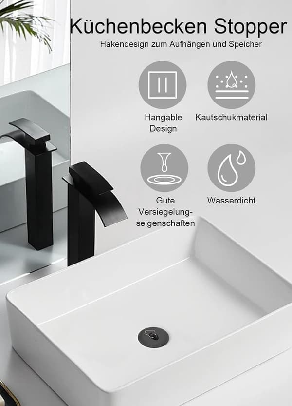 Universal afløbsprop sæt, anti-tilstopning holdbar lugtfri gummi prop til vask badekar og bruser, sort, 4-pak