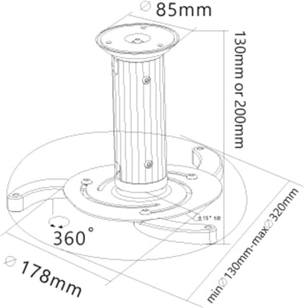 Projektorbeslag til loftmontering (M)