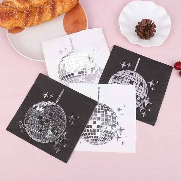 25 st Discokula Cocktail Servetter Bröllopstema Que Vit