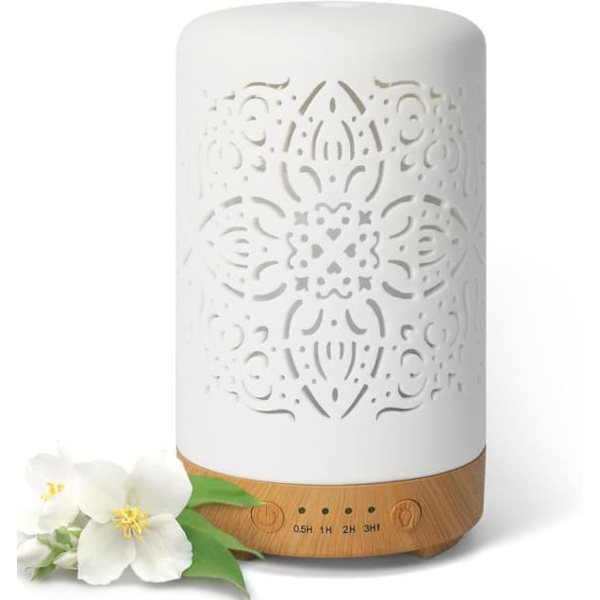 Aroma Diffuser - Hvit Keramisk Duftolje Diffuser - 7 Lysfarger