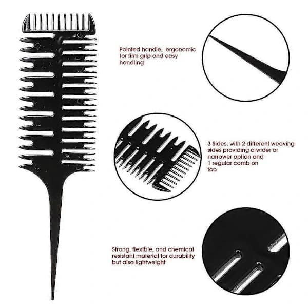 Hårfarvekam 3-vejs sektionering Highlight Comb Professionel Væv Vævekam Hårfarve Styling Til