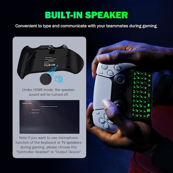 Grønt baggrundsbelyst tastatur til PS5-controller, PS5 trådløst minitastatur Chatpad til Playstation 5-controller med 3,5 mm lydstik_qp Black