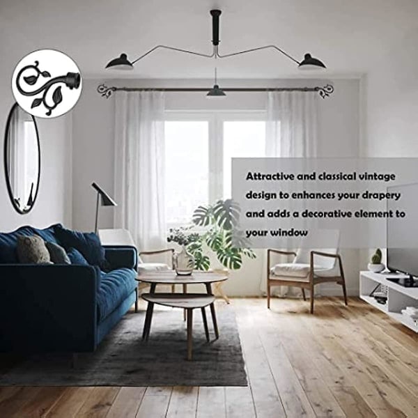 [QD] 4 stk. Dekorative Endestykker Gardinstænger Sort Gardinstang Sort