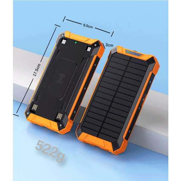 \"QD\" 5V3A Solcellsladdare - Stor Kapacitet 30000mAh Vattentät Trådlös Laddning Powerbank - Levereras med Kabel