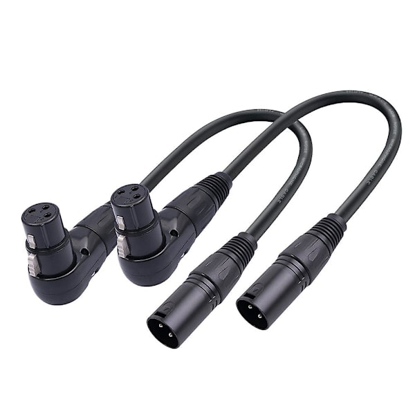 2 stk. 3-pin XLR-stik, retvinklet han til hun, mikrofon lydkabel, 90 graders XLR-hun til lige XLR-han