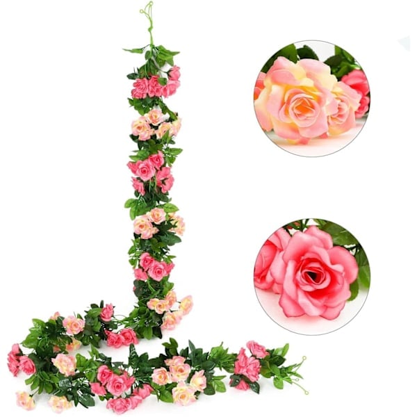 \"QD\" 2 stk 2,4 m Dobbel Farge Kunstig Falsk Rosekrans Ranker Hengende Silkeblomster Kunstig Blomst