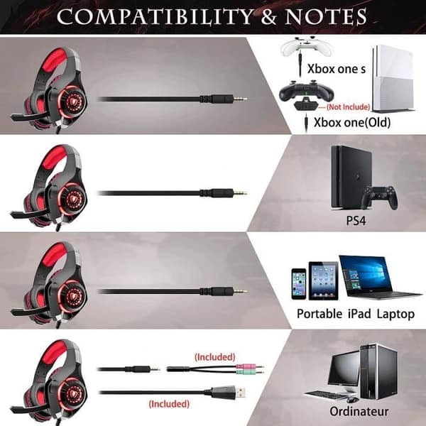 /QD/Gaming Headset för PS4 Xbox One Gamer Headset med Mikrofon Brusreducerande LED-lampa Stereo Bas Volymkontroll Mikrofon