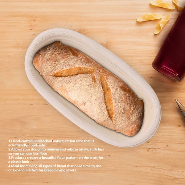 Handmade Unbleached Natural Rattan Banneton Proofing Basket Dough Bread Baking Kit 25x14.5x8cm