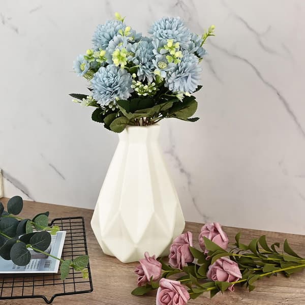 Geometrisk Blomvas PE Plast Matt Hydroponisk Dekorativ Vas för Vardagsrum Skrivbord Blomsterarrangemang Vit