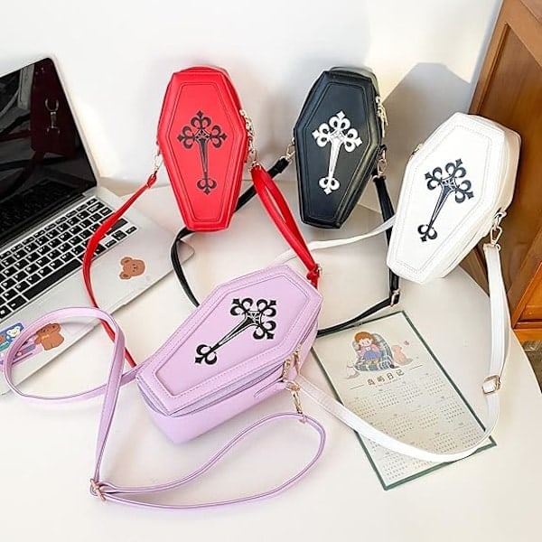 QU/Gotisk PU Læder Taske Dame Crossbody Taske Kisteformet Taske Mobiltelefon Pung Lille Skuldertaske Egnet til Halloween Rollespil