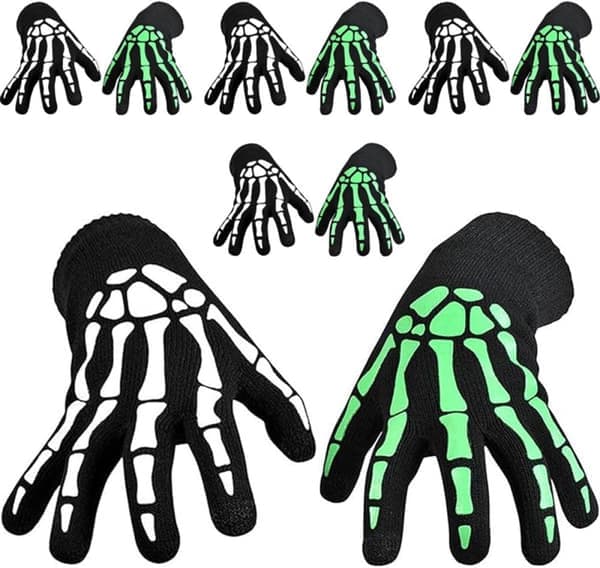 Skeletthandsker 5-pak - Selvlysende Halloweenhandsker - Sort - 23x12.5x7cm