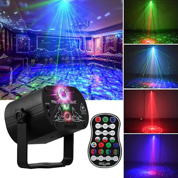 QD-DJ Disco Scen Party Ljus, LED Ljudaktiverat Laserljus RGB Flash Strobe Projektor med Fjärrkontroll för Jul Halloween Dekorationer Karaoke