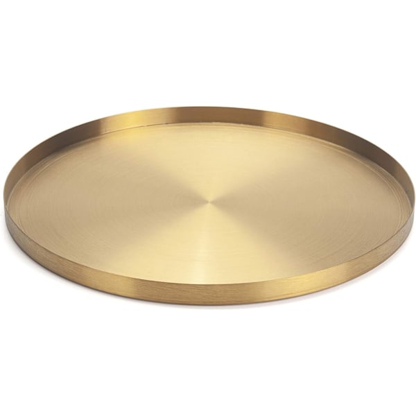 QU*Guld rund dekorativ bricka i rostfritt stål, smyckes- och sminkorganisatör/hängplatta (32 cm)