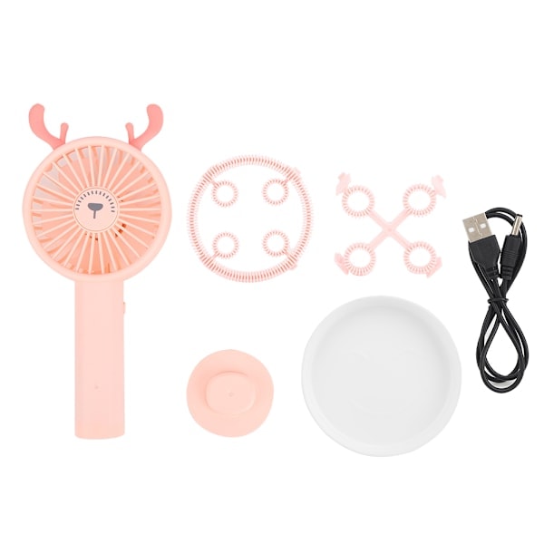 QU/Bärbar tecknad handhållen USB Mini-fläkt Bubbelmaskin Kylfläkt Barn Utomhus Rosa