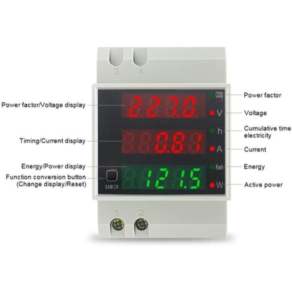 QQU-Din Skinne Elektricitetsmåler Enkeltfaset Energimåler Digital Voltmeter Amperemeter AC 80-300V 100A Wattmeter 1 Faset Strømforbrugsmåler Watt KWh