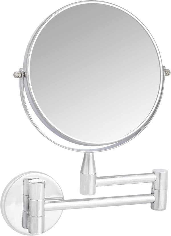 Väggmonterad sminkspegel - Rund - 1x/5x förstoring - 20,3 cm - Krom