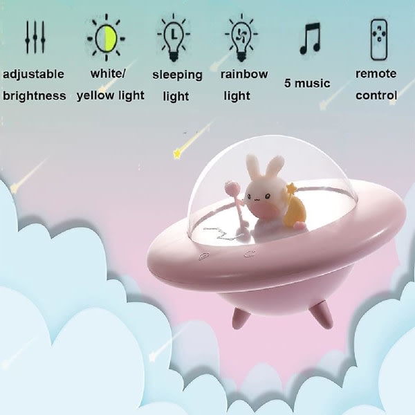 Led Nattlampa För Barn Nattlampor Söt Rymdskepp Bunny Gul Baby Nattlampa Fjärrkontroll & Touch Control Nattlampa