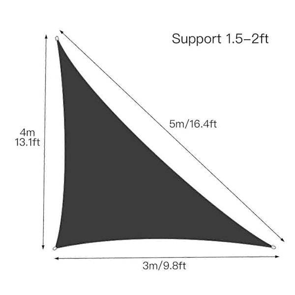 Solsejl Retvinklet, 3m x 4m x 5m Solsejl med Hardware Kits, 3 Reb, Vandtæt_FO Black