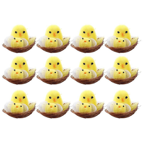 Yellow Easter Chick Ornament, Mini Chicks for Home Decor, 12 Pcs