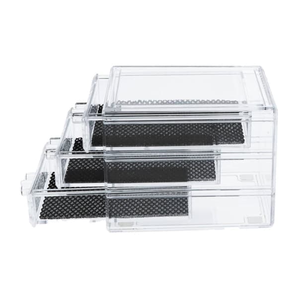 Transparent smykkeskrin med 3 skuffer