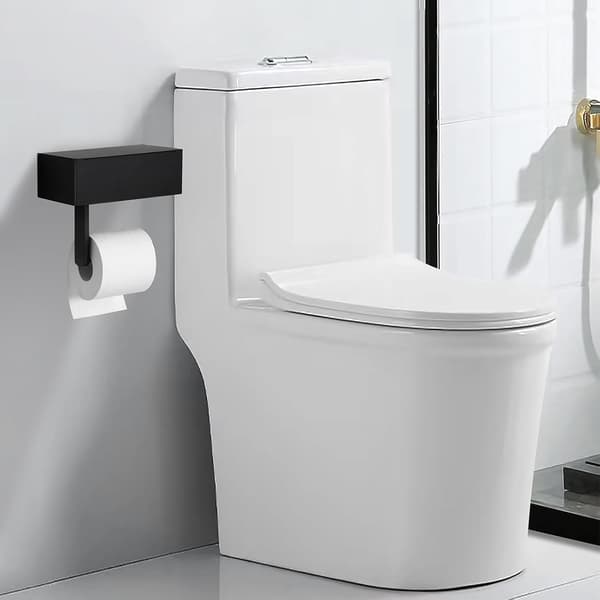 Toiletpapirholder - Sort rustfrit stål - Med vådservietholder - Selvklæbende montering - Til badeværelse og køkken