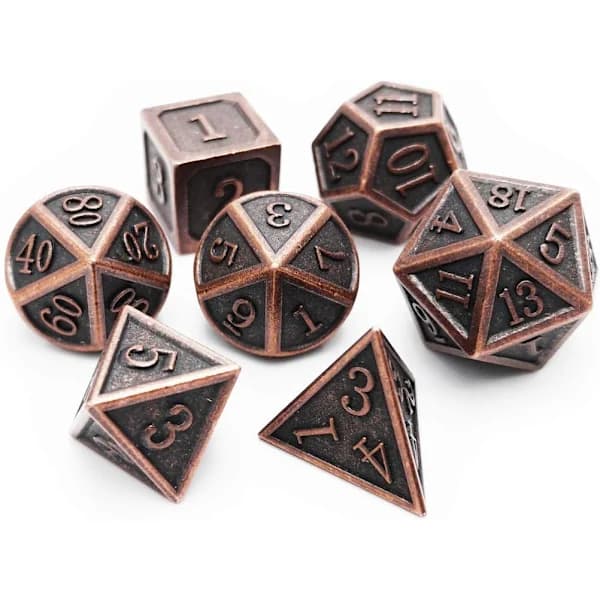 Antik Kobbermetal DND Terningesæt 7 Terninger Polyhedriske D&D Terninger til TTRPG Dungeons and Dragons Gave