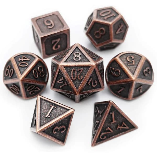 Antik Kopparmetall DND Tärningsset 7 Tärningar Polyedriska D&D Tärningar för TTRPG Dungeons and Dragons Present